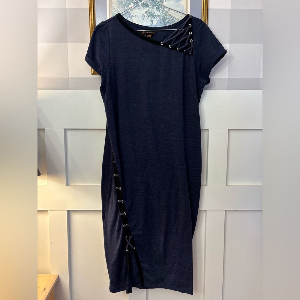 Navy Dress with‎ Tye Eyelet Detail Size Large